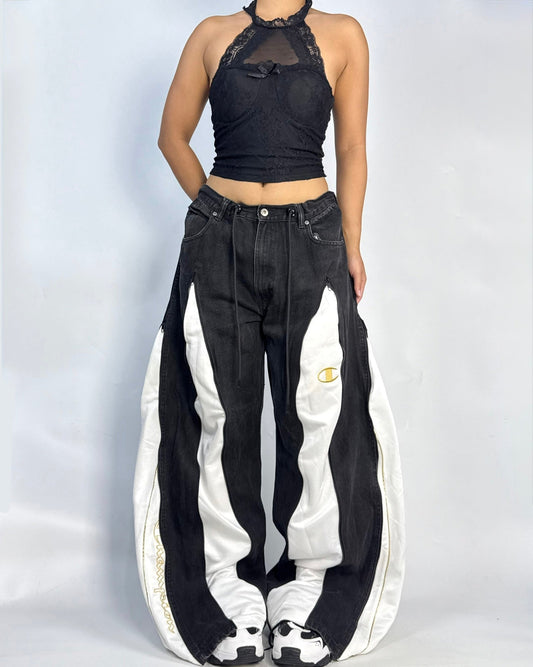 Black/White Split Zipper Hybrid Pants