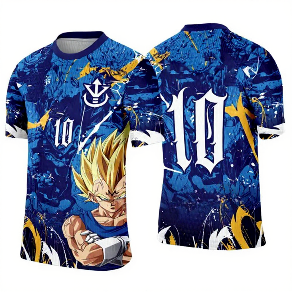 2025 Dragon Ball Vegeta Cosplay Football Jersey Tee – Electric Blue Saiyan Edition