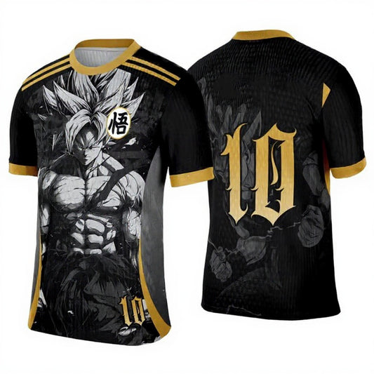 2025 Dragon Ball Vegeta Cosplay Football Jersey Tee – Black & Gold Saiyan Edition