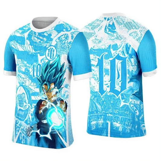 2025 Dragon Ball Goku Blue Cosplay Football Jersey Tee – Super Saiyan Blue Edition