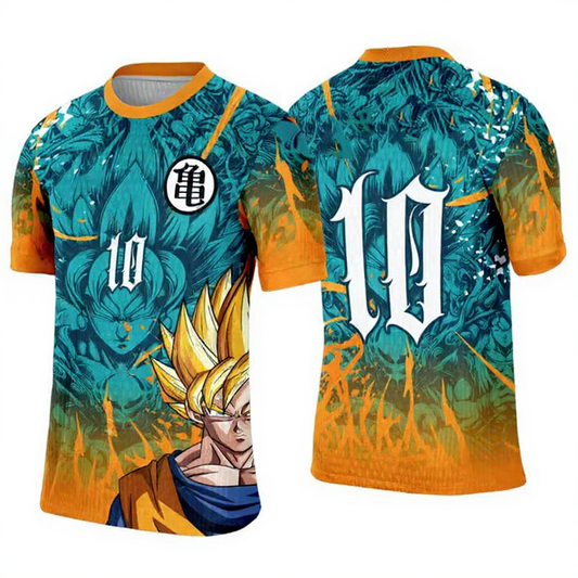 2025 Dragon Ball Goku Cosplay Football Jersey Tee – Emerald Saiyan Aura Edition
