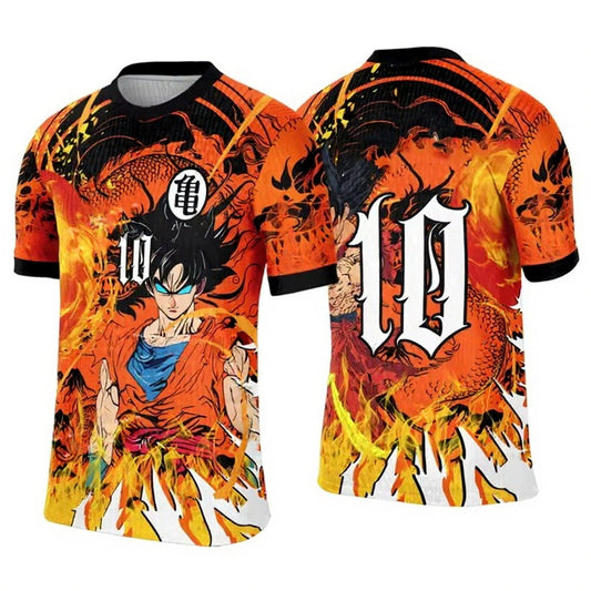 2025 Dragon Ball Goku Ultra Instinct Cosplay Football Jersey Tee – Fire Edition